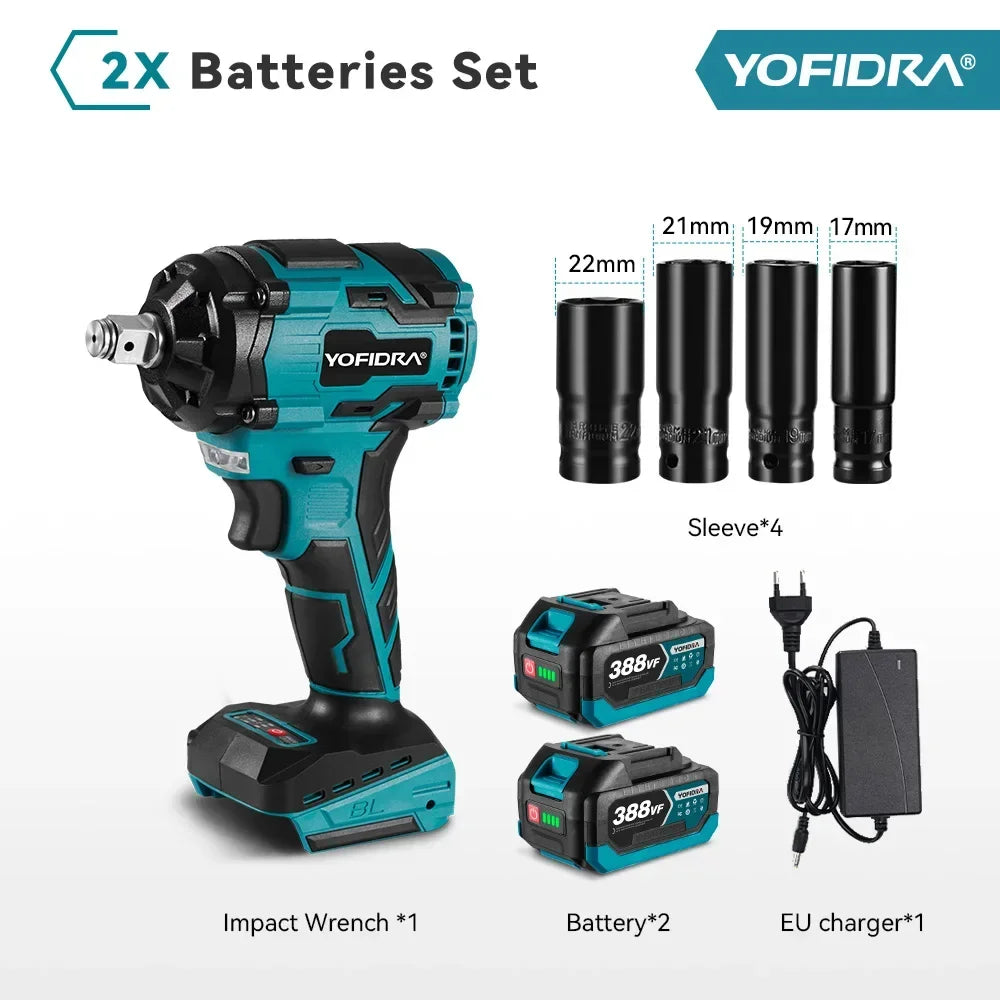 Yofidra Brushless 1000N.M Electric Impact Wrench 3Funtion 1/2inch Cordless Screwdriver Electric Drill For Makita 18V Battery Pin