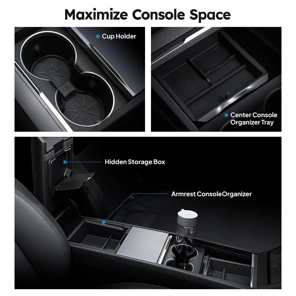 For Tesla Model Y Juniper 2025 & Model 3 Highland 2024 2025 ABS Center Console Organizer Tray Armrest Storage Box Accessories