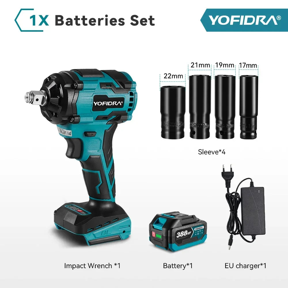 Yofidra Brushless 1000N.M Electric Impact Wrench 3Funtion 1/2inch Cordless Screwdriver Electric Drill For Makita 18V Battery Pin