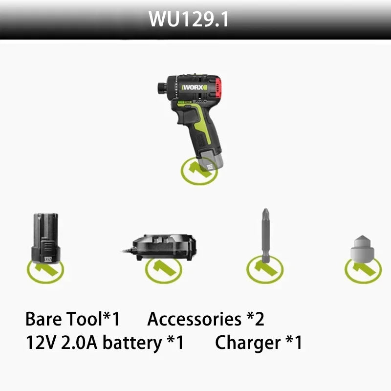 WORX 12V Brushless Driver Electromechanical Drill WU129 Lithium Battery Screwdriver Multifunctional Portable Impact Screwdriver