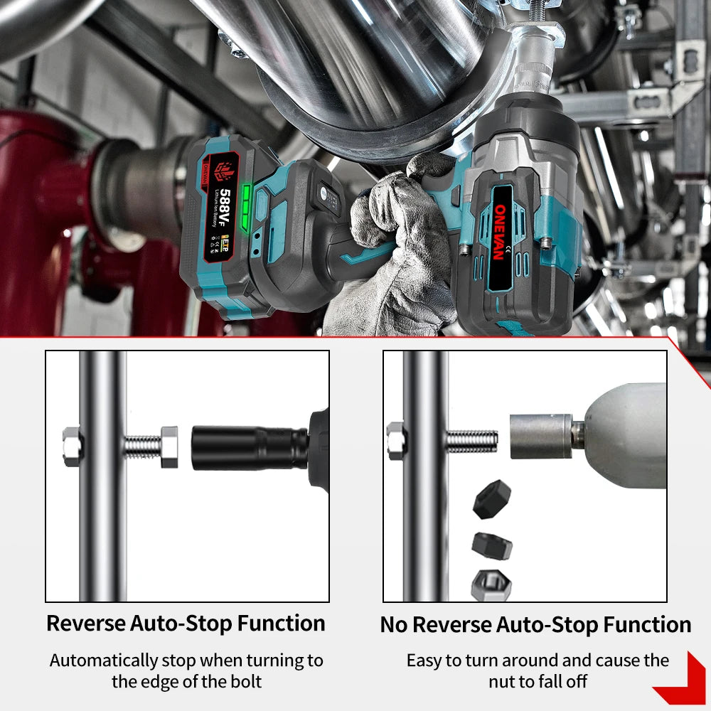 ONEVAN 1/2" Brushless Electric Impact Wrench 2800N.M Torque Removal Screw Nut Screwdriver Home Power Tool for Makita 18V Batte