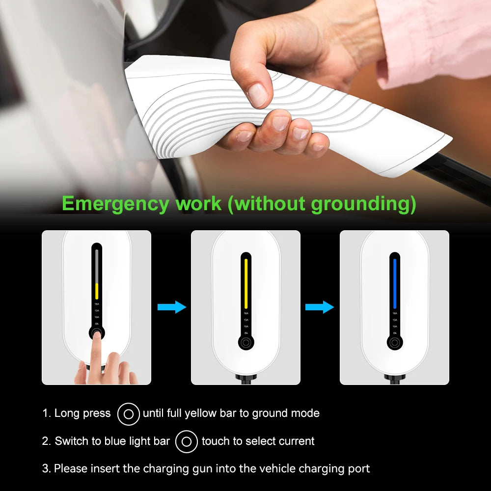 16A Type2 EV Chargers 1Phase 3.5KW Touchscreen Button Control Box GB/T Type1 J1772 Socket 5M Cable EV Charging Accessories