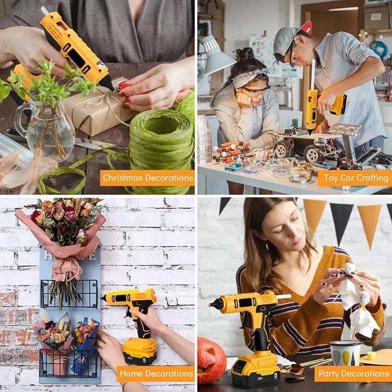 Cordless Electric Handheld Hot Glue Gun Repair DIY Tool Hot Melt Welding Hot Air Gun Anti-scald Nozzle with 10 Sticks for Dewalt