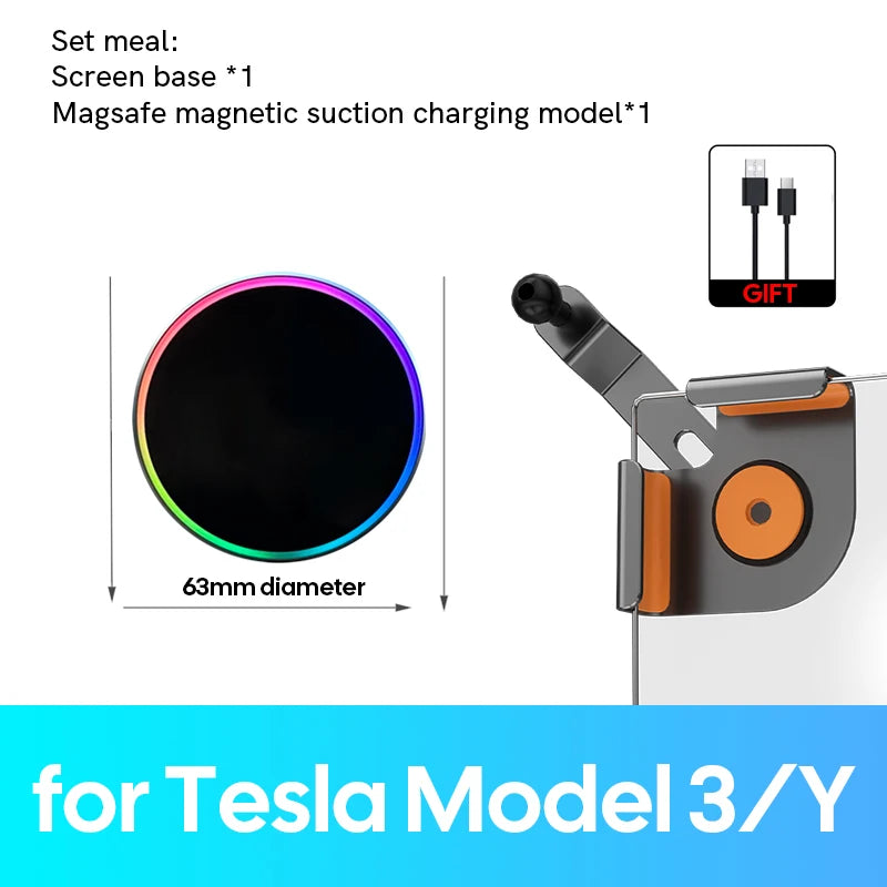Tesla Model Y 2025 Launch Aluminum Car Phone Holder with Magnetic Wireless Charger - kingpowerauto