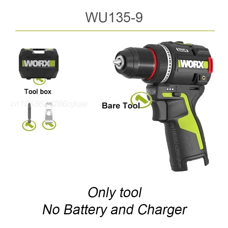 Worx 12v Cordless Electric Drill WU135 Brushless 50Nm 1 Smart Clucth Auto Stop and 2 Speed Adjustable Univeral 12V Paltform