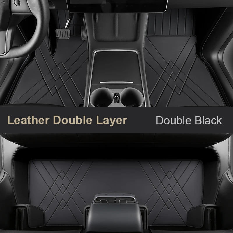 Tesla Model Y Custom Fit Car Accessories Floor Mat Interior Cowhide for Tesla Model Y Double Layers for Front and Rear Seat