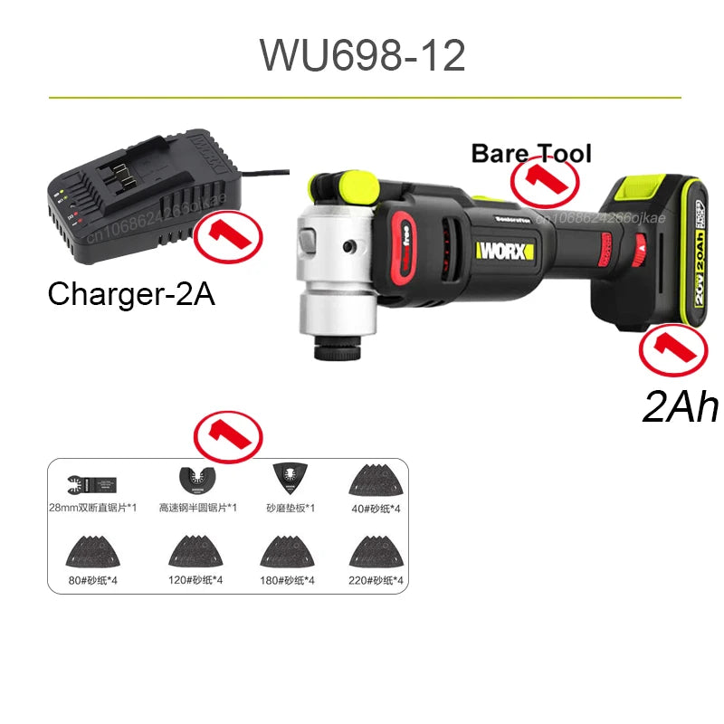 Worx Cordless Oscillating Multi-Tools 20v WU698 Suspension Shock Absorption 20000T/min Swing Angle 5 Brushless Universal Kress