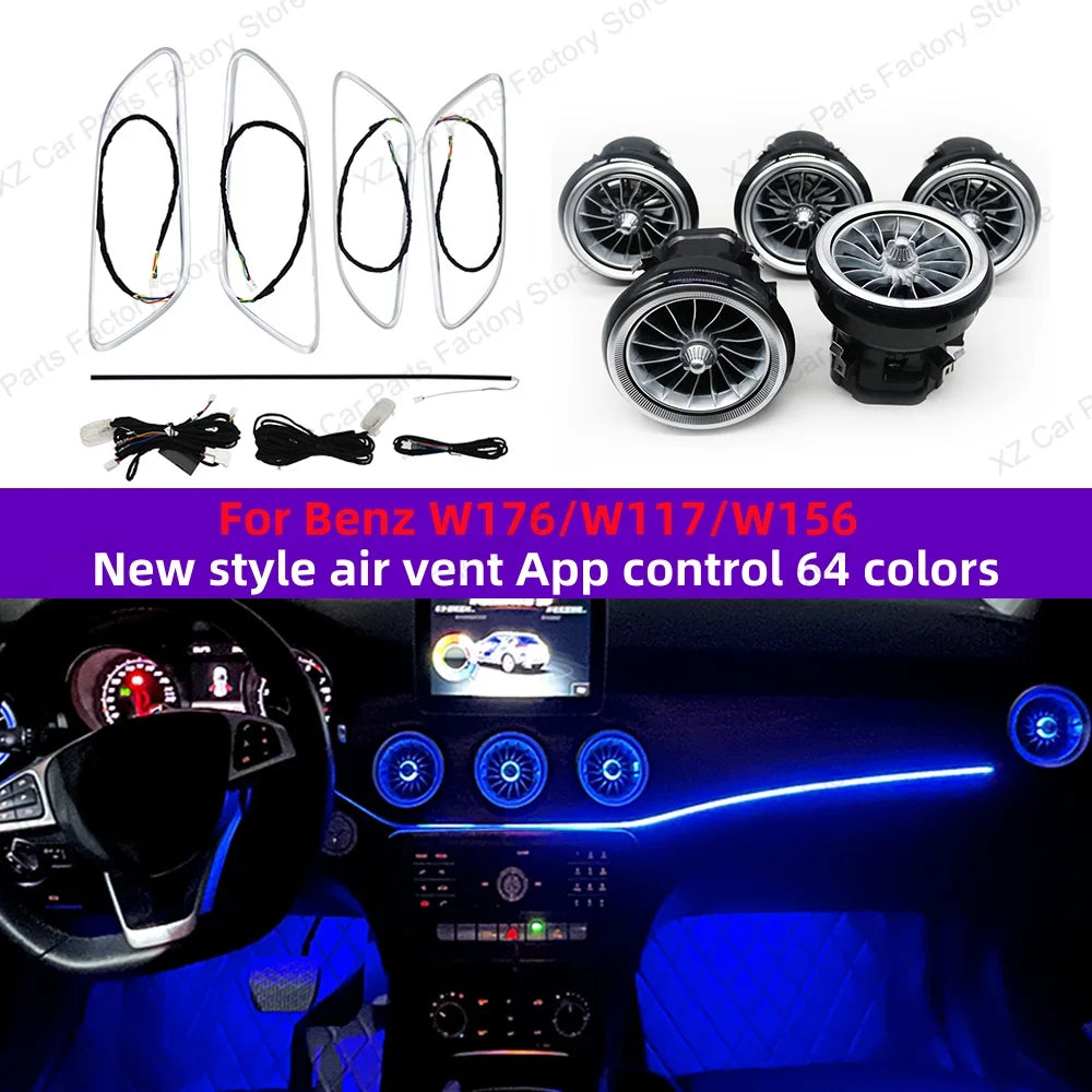 12/64 Colors Ambient Light for Mercedes-Benz A CLA GLA W176 W117 W156 Turbine Air Vent Ambient Light Kit Colors Vents Car Parts