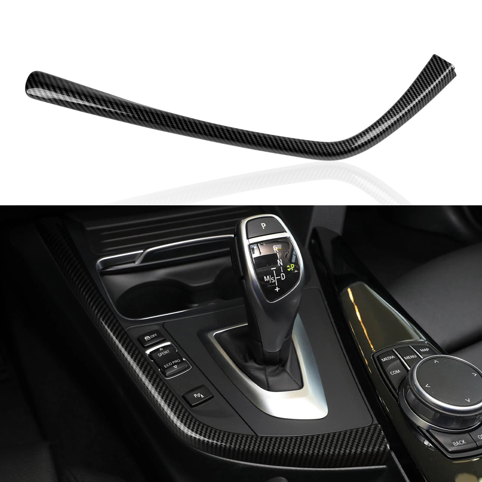 For BMW F30 F31 F34 3GT F32 F33 F36 Center Console Dashboard Gear Shifter Panel Car Trim Accessories, Carbon Fiber ABS Sticker