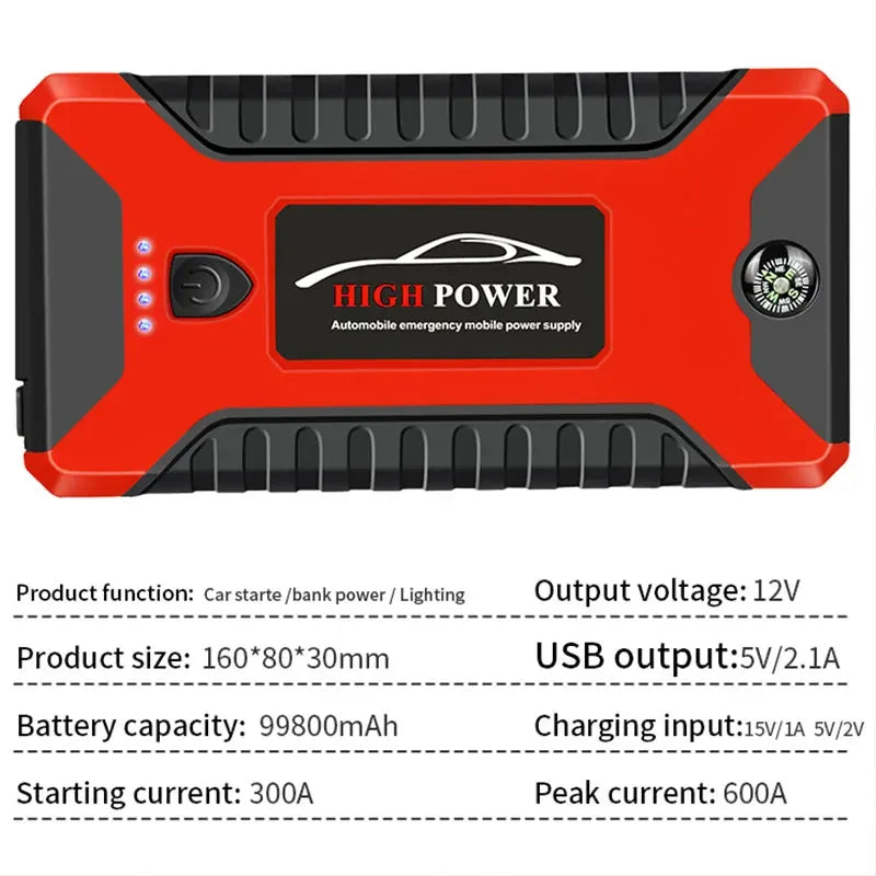 Portable Car Battery Starter Auto Jump Starter 99800mAh Petrol Diesel Car Emergency Booster Start Power Supply 12V For Cars