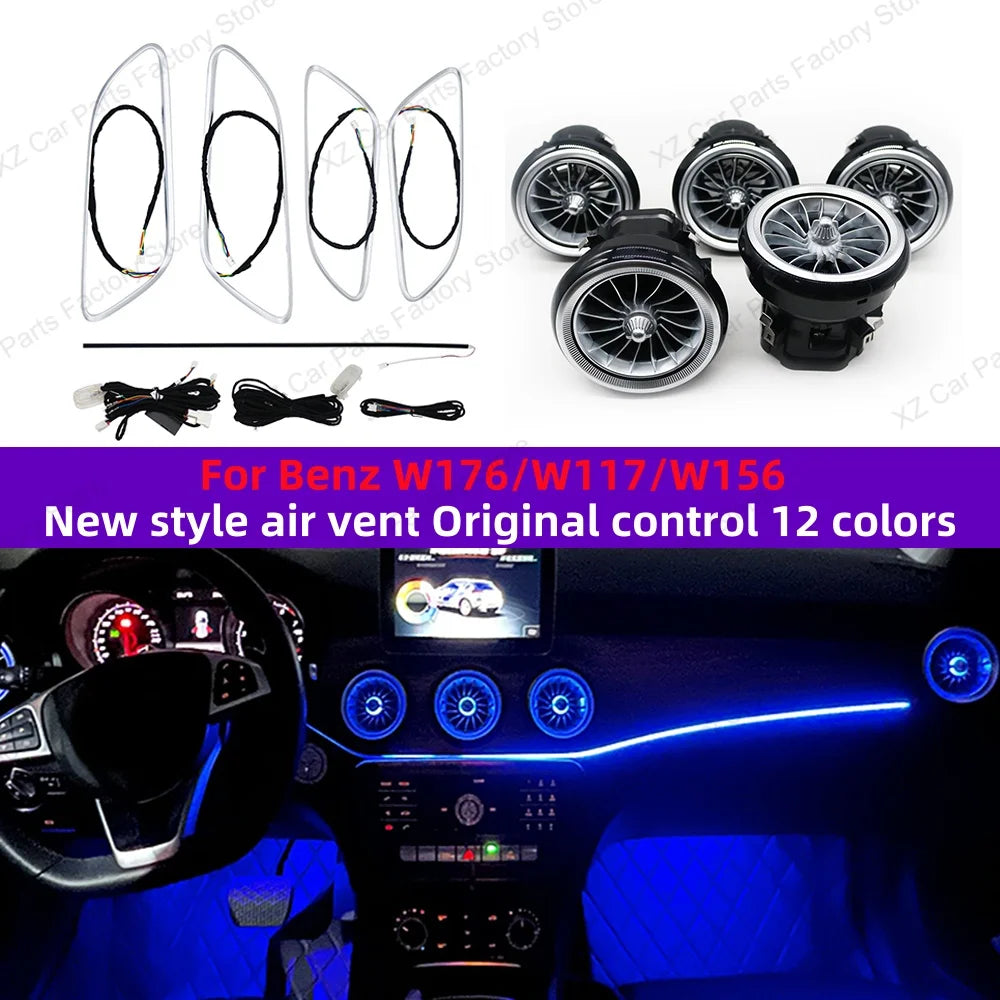 12/64 Colors Ambient Light for Mercedes-Benz A CLA GLA W176 W117 W156 Turbine Air Vent Ambient Light Kit Colors Vents Car Parts