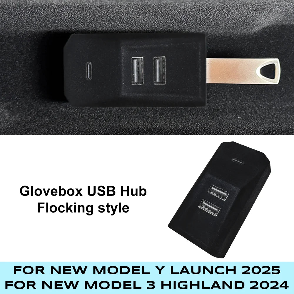 Glovebox USB Hub For Tesla New Model Y Launch Juniper 2025 Model 3 Highland 2024 Type-C Port Digital Display Splitter Docking