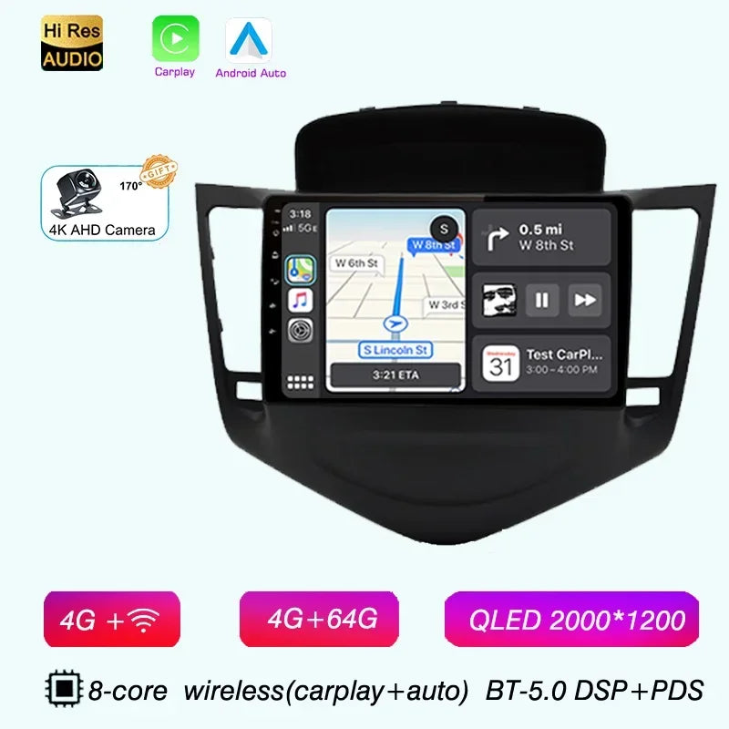 2K QLED 8core Android 15 For Chevrolet Cruze 2008 2009-2014 Car Radio GPS Carplay Auto Multimedia Head Unit DSP Stereo 2 Din