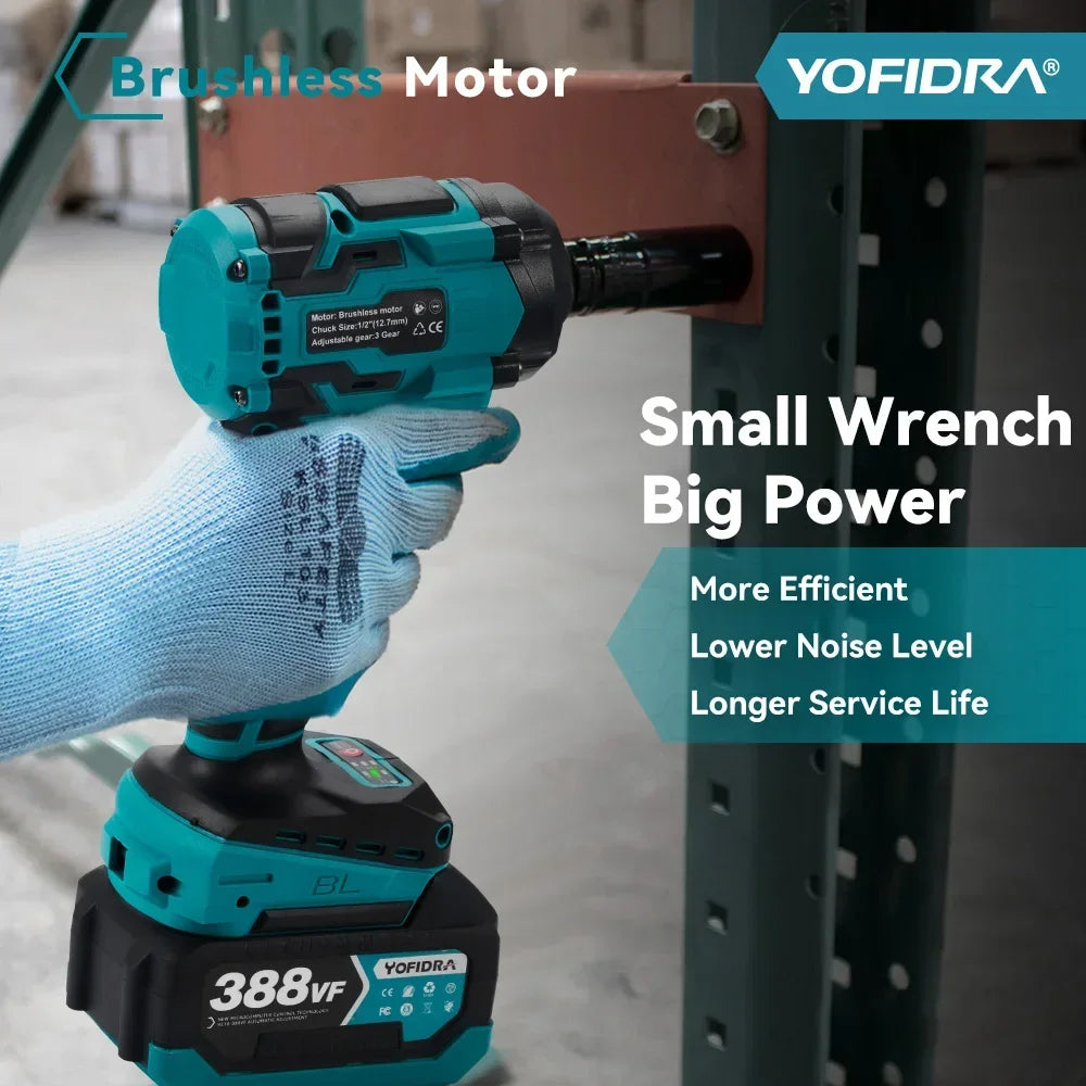 Yofidra Brushless 1000N.M Electric Impact Wrench 3Funtion 1/2inch Cordless Screwdriver Electric Drill For Makita 18V Battery Pin