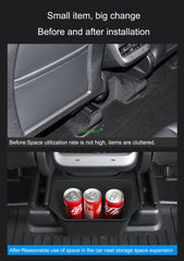 For Tesla Model Y 2021-2025 Rear Center Console Storage Box TPE Organizer Box with Cover Trash Can Under Seat Car Accessories