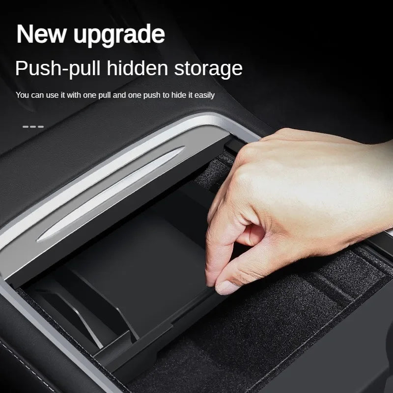 Car Storage Box For Tesla Model Y 3 Center Console Trays Armrest Hidden Box Bins Cup Holder Organizer Auto Interior Accessories