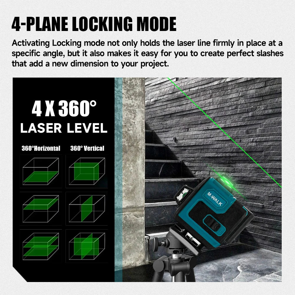 4D Laser Level 16 Lines Horizontal And Vertical With Remote Control Green 360°Self-leveling Laser Levels For Makita Battery Pin