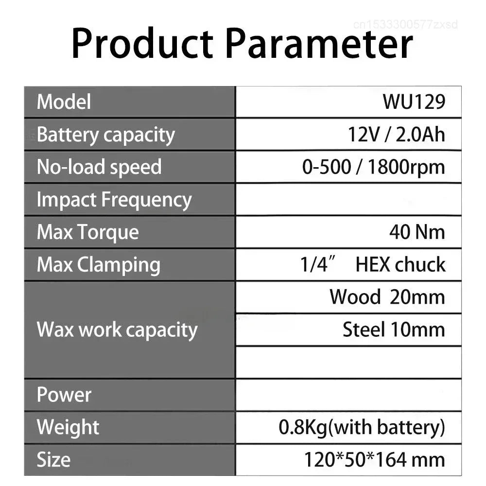 Worx WU129 12V Cordless Screwdriver with 40Nm Brushless Motor