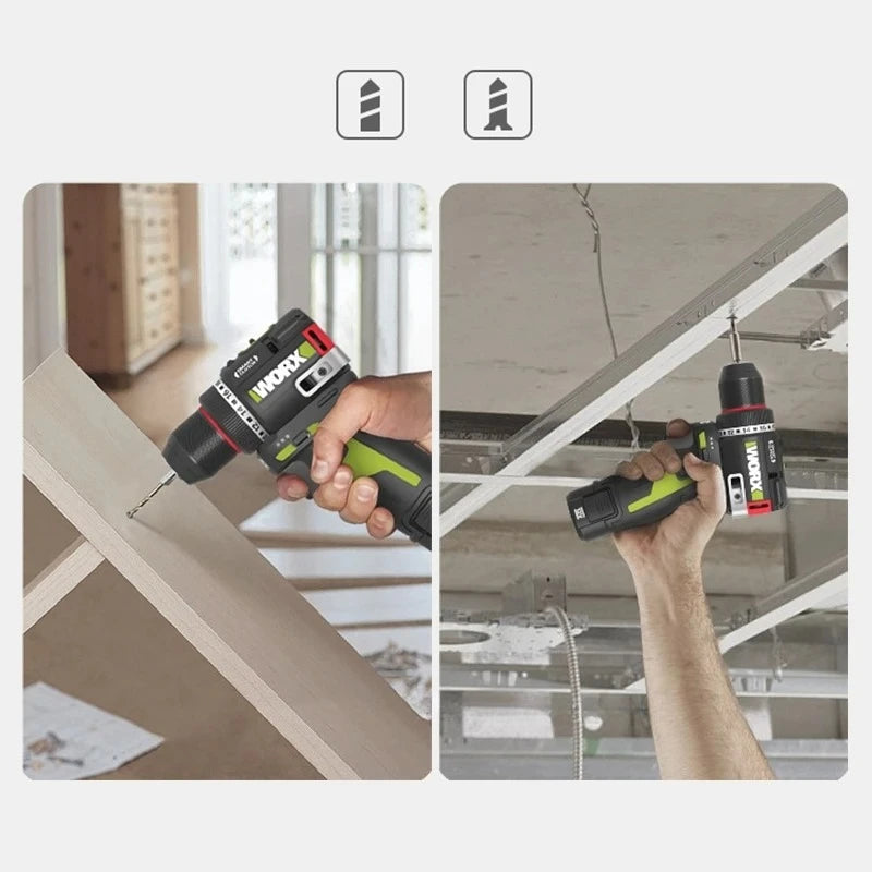 WORX WU135 Cordless Electric Drill 12V 50Nm 1800rpm Brushless Motor Electric Screwdriver Impact Drill Metalworking Smart Cutch