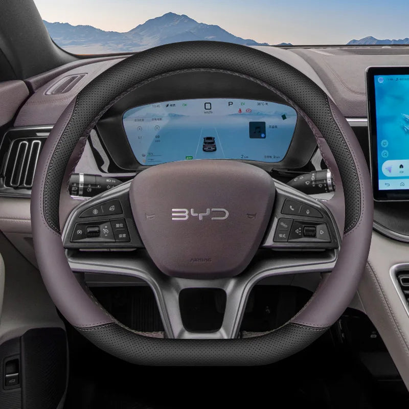 for BYD Song Pro Plus DMI EV 2025 Anti Slip Breathable Four Season Universal Leather Steering Wheel Cover Car Interior Accessory
