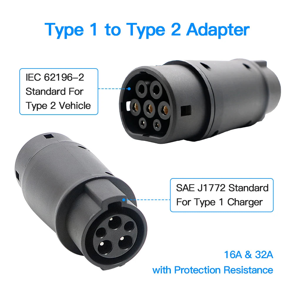Kolanky 32A 7.2 KW Type 2 to Type 1 Adapter  Type 1 To Type 2 Conventor Type 2 To GBT Adapter Charging Electric Vehicle Cars