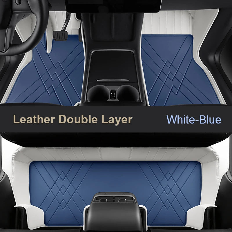 Tesla Model Y Custom Fit Car Accessories Floor Mat Interior Cowhide for Tesla Model Y Double Layers for Front and Rear Seat