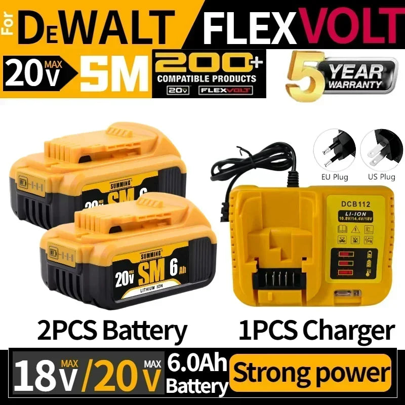 ⚡😊💪Original Battery 20V 6Ah 8Ah MAX FlexVolt for DeWALT DCB606 DCB205 DCB206 DCB209 DCB182 Power Tool with Charger⚡😊💪