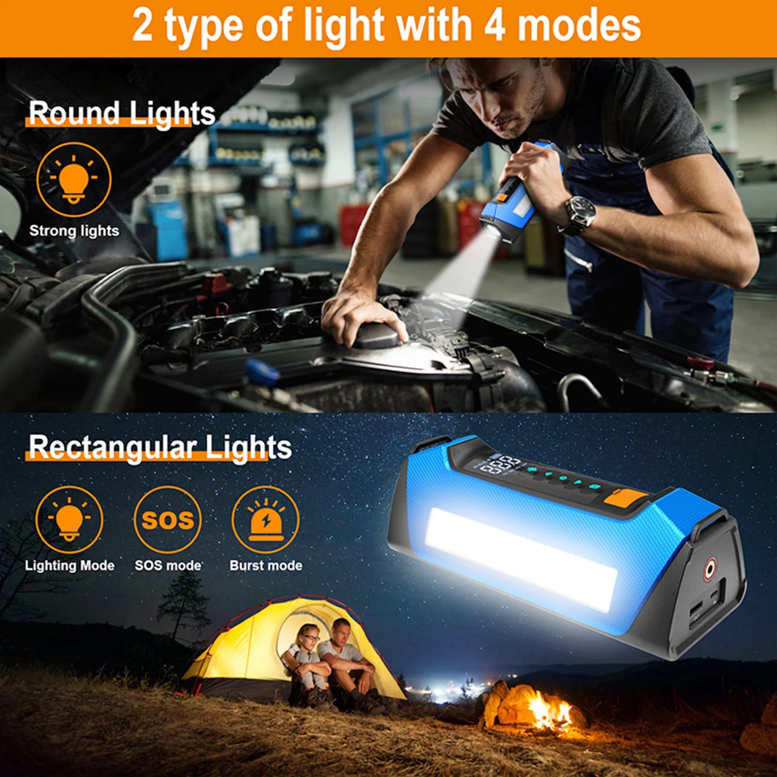 8000a Amp 200 Psi Car Jumper Multi Function 12v Battery Booster Capacitor Auto Compressor Power Bank Jump Starter With Air Pump