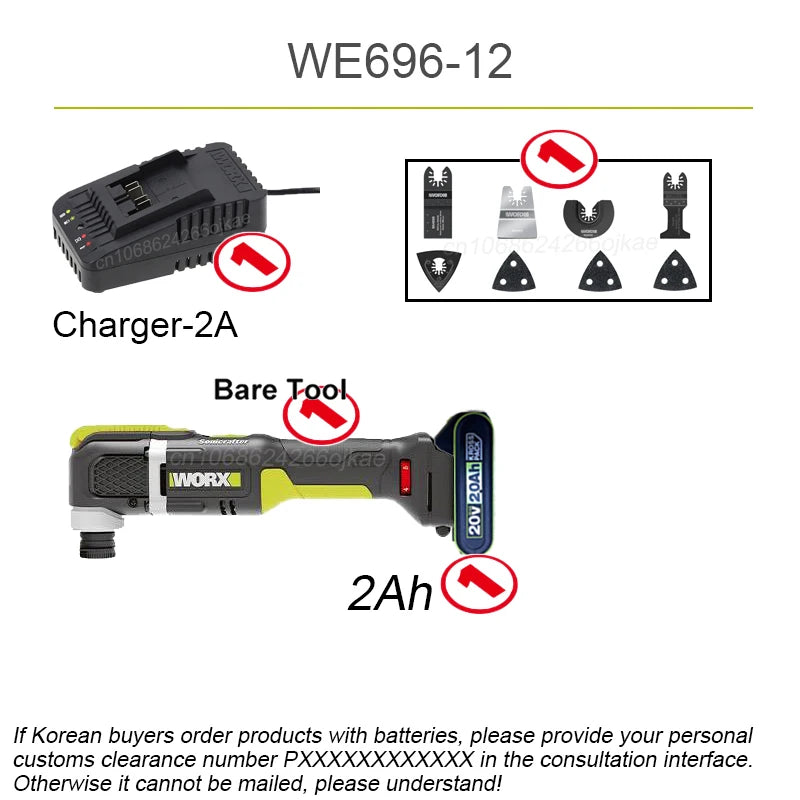 Worx Cordless Oscillating Multi-Tools 20v WU698 Suspension Shock Absorption 20000T/min Swing Angle 5 Brushless Universal Kress