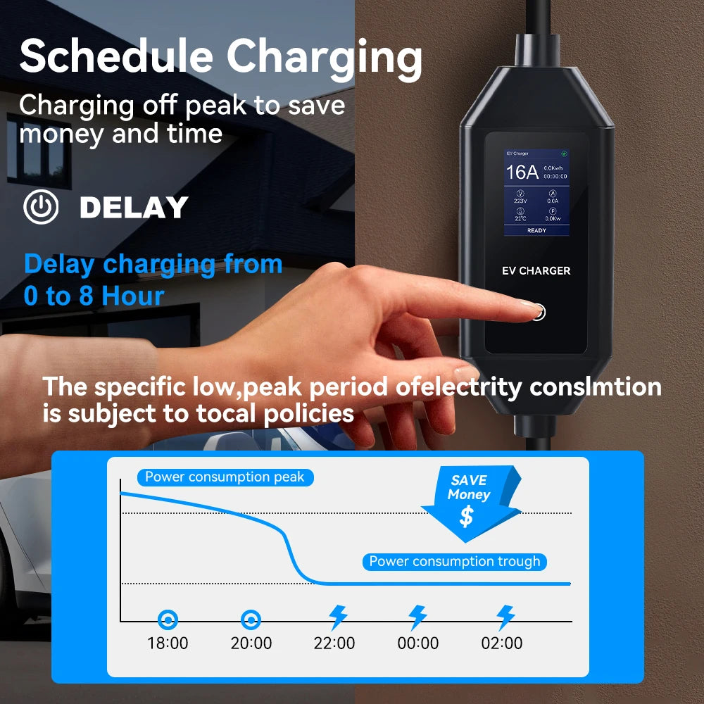 ADPOW Portable 16A Type1 EV Chargers SAE J1772 Socket 3.5KW 5M Cable Current Adjustable Wallbox EV Charging Accessories