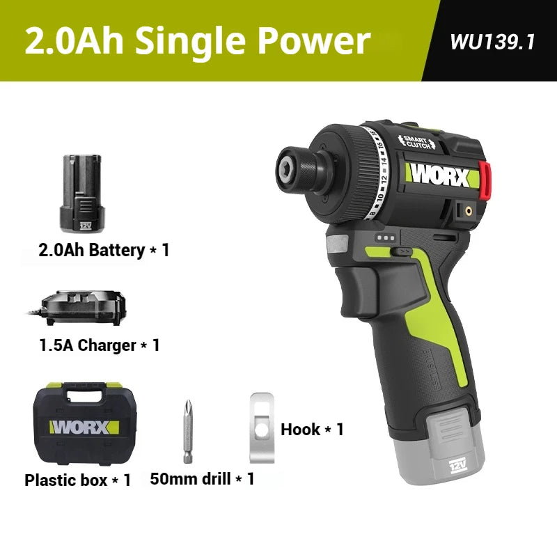 WORX WU139 Brushless Screwdriver Lightweight Cordless Drill 50N.m 1/4inch Electric Drill 12V Battery Mini Drill for Tight Spaces