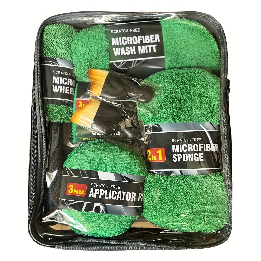 11pcs Microfiber Car Cleaning Kit Tire Brush Scratch Removal Pads Detailing Sponges Interior Cleaning Essentials Cleaning Tools