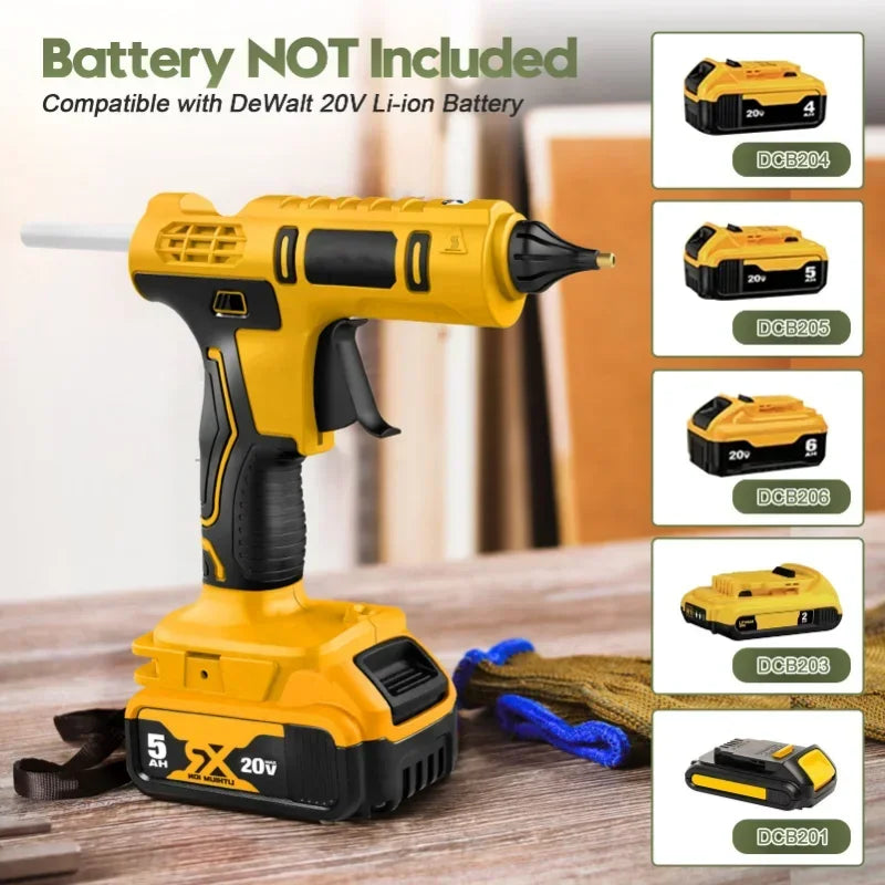 Cordless Electric Handheld Hot Glue Gun Repair DIY Tool Hot Melt Welding Hot Air Gun Anti-scald Nozzle with 10 Sticks for Dewalt