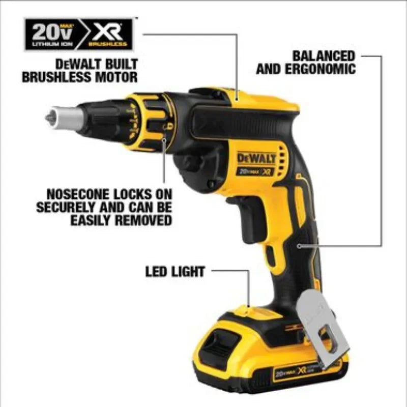 DEWALT DCF620 Brushless Cordless Drywall Screwgun 18V Lithium Power Tools DCF6202 Collated Drywall Screw Gun Attachment