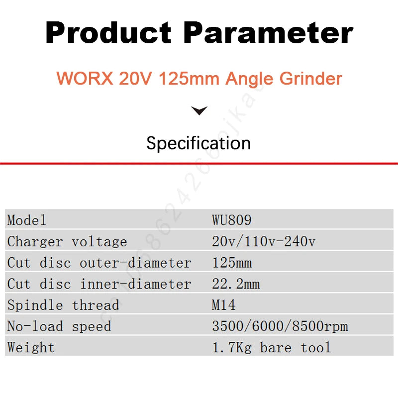 Worx WU809 Cordless Angle Grinder Brushless 20v 125x22.2 Clutch Protection for Polishing Cutting Share 5pin Green&Kress Battery