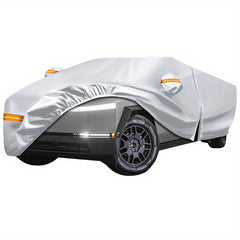 Silvery waterproof cover suitable for Tesla trucks, all-weather zipper door and windshield cover, protection against snow, rain and hail, Silvery car cover with reflective strips suitable for Tesla Cybertruck exclusive car co